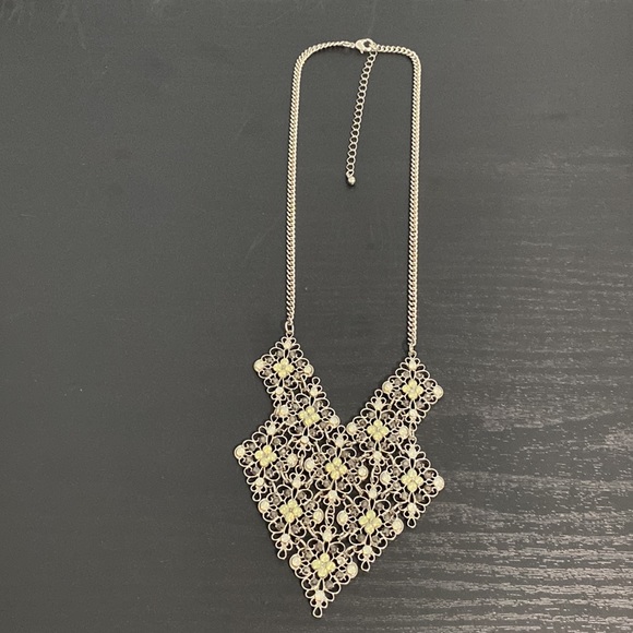 Silver Tone Bib Statement Necklace Faux Opal and Marcasite Stones - Picture 5 of 5